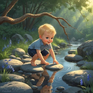 *"A serene, luminous illustration of a joyful toddler boy named...