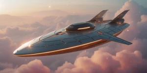 In a sunlit nebula, a solarpunk envisioned drifter floats amidst...