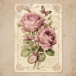 Victorian Mauve Rose Ephemera – Single Journaling Card (Antique...