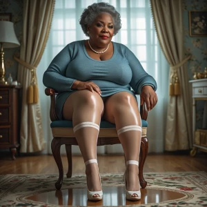Ebony bbw curvy grandmother in glossy stockings and high heels