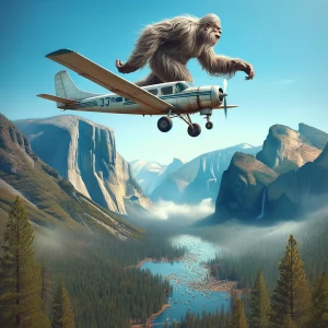 A 1968 single engine plane flying over Yosemite nation park pass...