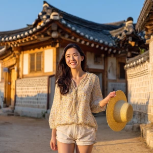 A beautiful Korean woman in her twenties touring Andong Hahoe Fo...