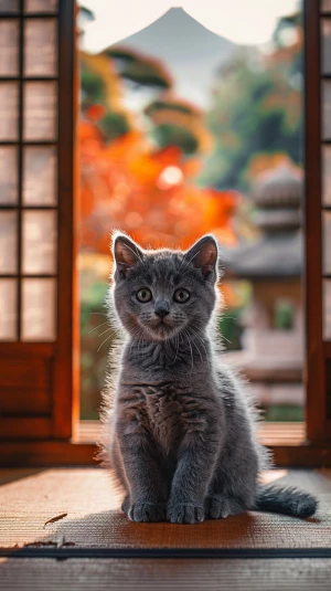 adorable gray british shorthair kitten with large bright blue ey...