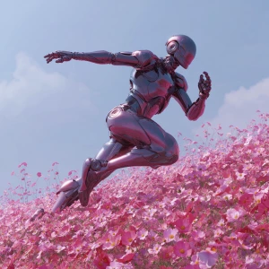 A sleek, metallic robot gracefully dancing amidst a sea of vibra...