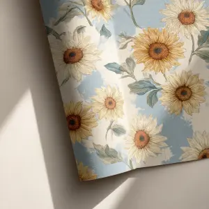 flat printable-style pattern artwork, sunflower and blue sky far...