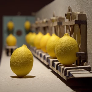 Scene opens with a row of lemons cut from textured yellow paper,...