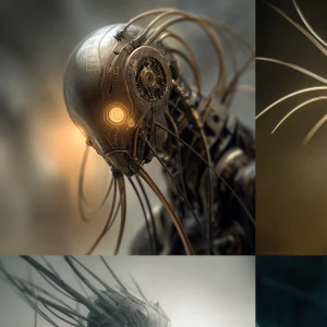 A complex eldritch android, its every line and curve intricately...