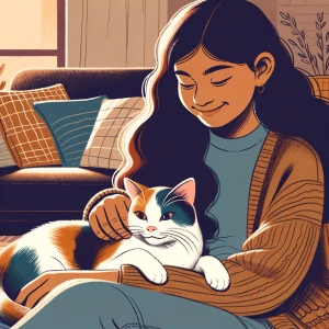 a cat sit on a girls lap