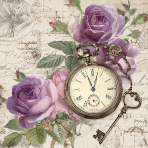 Victorian Mauve Rose Ephemera – Single Journaling Card (Pocket W...