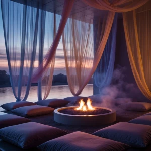 Twilight Veil Lounge: A cocoon of calm and color, the lounge glo...