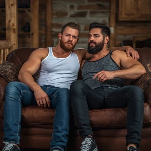 Two rugged men, John and Bobby, exuding masculinity with their m...