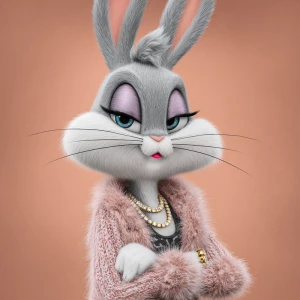 Generate an image of Bugs Bunny transformed into a stylish and g...