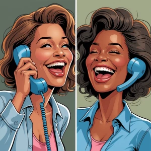 Generate a split-screen illustration featuring two lively carica...