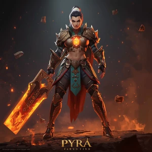 “PYRA — Ember Ascendant, stylized semi-real mythic epic characte...