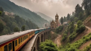 A vibrant YouTube thumbnail showing the iconic Kalka–Shimla Toy...