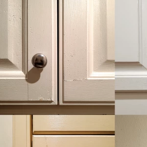 one kitchen cabinet door with slightly dull paint and minor disc...