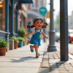 Create a detailed claymation scene showing a young girl happily...