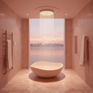 Create an image of a uniquely designed bathroom known as "Petal...