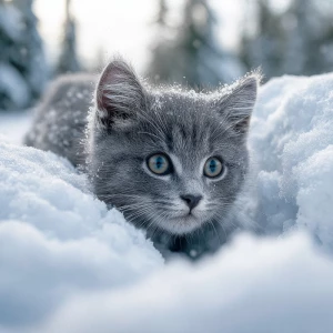 A realistic wildlife-style photograph of a small gray kitten nam...