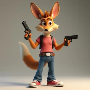 3d wile e coyote dressed in a wife beater t shirt, blue jeans, t...