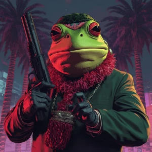 Character PEPE frog in GTA art style, highly detailed character...