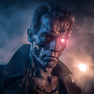 Frankenstein styled as a T-800 Terminator, battle damaged...", u...