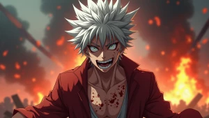 Ultra-realistic anime portrait of Sanemi Shinazugawa, wild spiky...