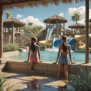 Q. Tw eenage girls at the water park