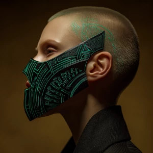 PROFILE PORTRAIT OF A redhead supermodel woman WEARING A HYBRID...