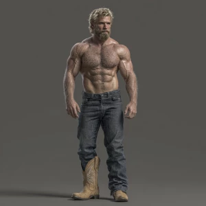Generate an image of a muscular male bodybuilder with blonde hai...