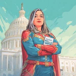 Illustrate a rralistic photo featuring a powerful plus-size woma...