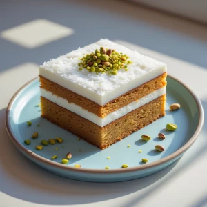 Ultra realistic food photography of a Turkish-style semolina cak...