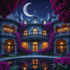 Generate an image of Dreamscapes Mansion - Front View: A majesti...