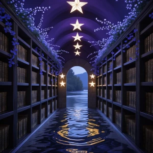 Nightshade Reading Room: A hushed library cloaked in deep violet...
