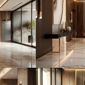 ultra-realistic photo of a modern luxury flat entrance lobby, el...
