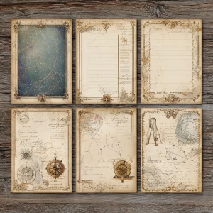 Print-ready vintage ephemera sheet with 6 coordinated shabby-chi...