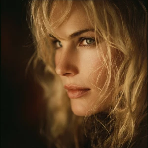Um retrato próximo de Daryl Hannah, capturando seus traços marca...