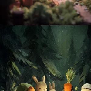 make me a story about some animals in the forrest next to a camp...