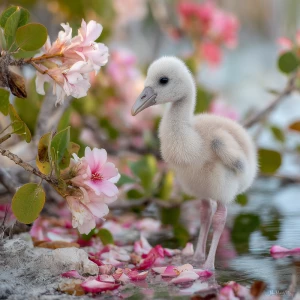 A newborn baby flamingo chick named Flan, soft pale-gray down wi...