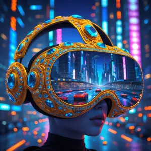 A dazzlingly futuristic VR headset adorned with shimmering gemst...