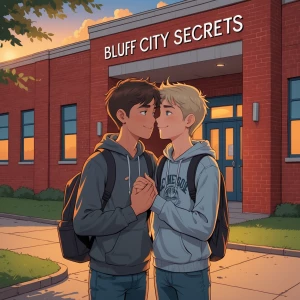 Book cover illustration, cinematic and emotional. Two 8th grade...