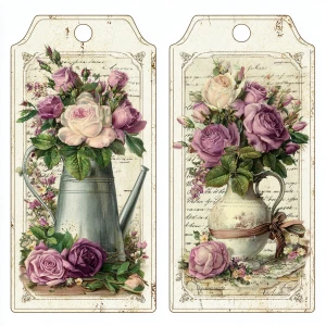 Victorian Mauve Rose Garden Tags – 2 Large Tags (Watering Can &...