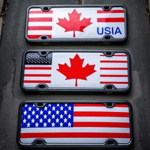 I need 3 countries flags in a number plate- india, canada and us...