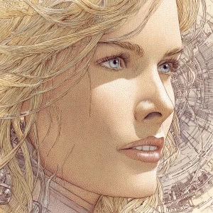 Close-up portrait of Daryl Hannah, in the style of Moebius (Jean...