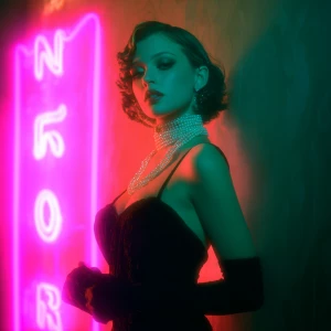 Noir neon femme-fatale aesthetic