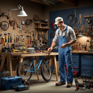 Create a detailed and family-friendly scene in a garage, showing...