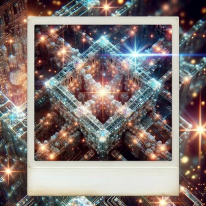 A shimmering quantum computer, its structures intricate yet chao...