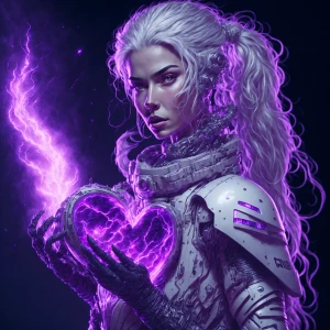 Futuristic space explorer, a young woman with long, flowing whit...