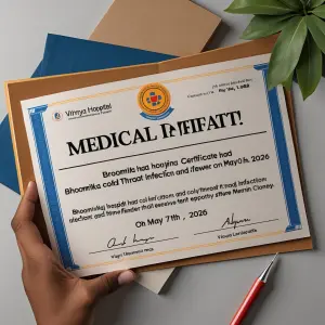 Generate a real looking medical certificate from vijaya hospital...